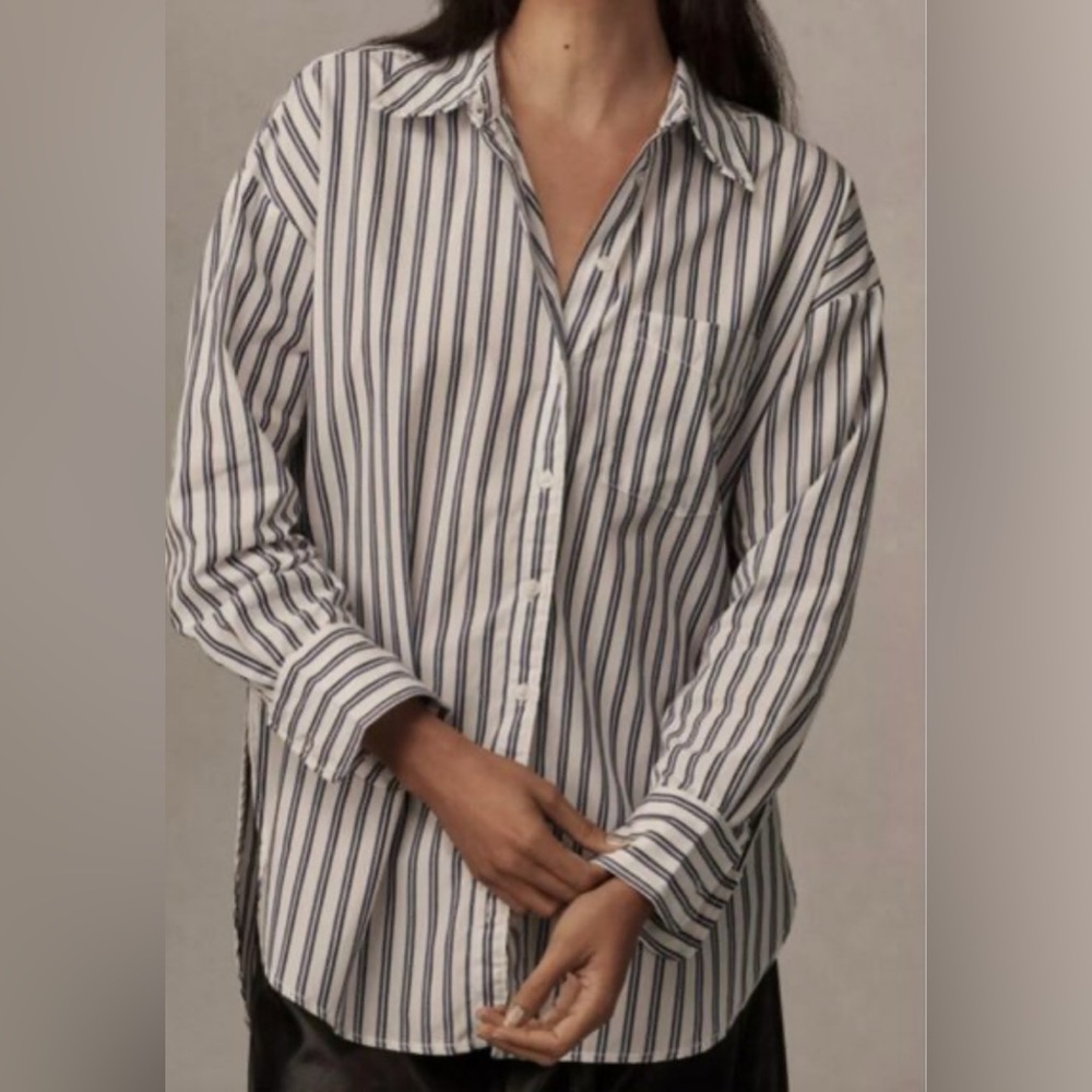 Anthropology Maeve Blue & White Striped Button Down Shirt